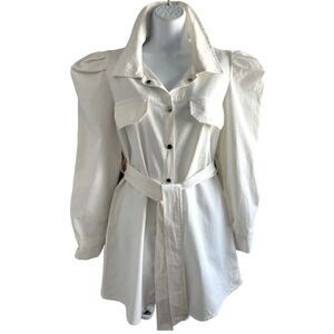 STORETS Puffed Sleeves Midi Dress Cotton White/ivory Button-shirt Size S-M.